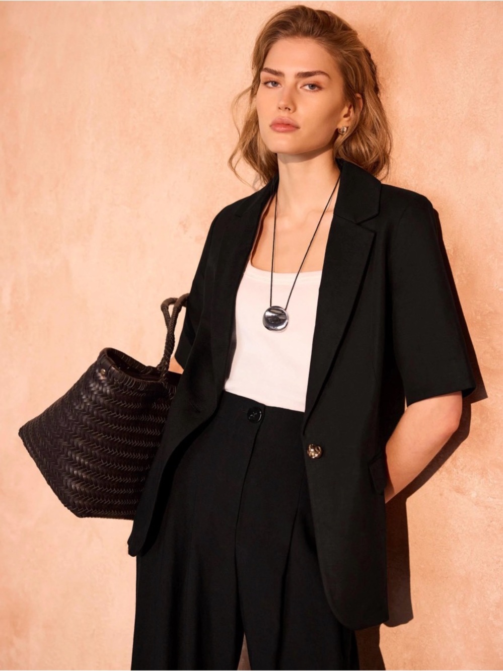 It Girl Black Short Sleeves Business Casual Work Loose Fit Blazer